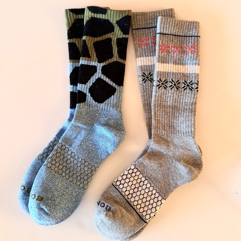 Bombas New 2 pair Calf Socks Large Animal Print & Winter Holiday Print Unisex